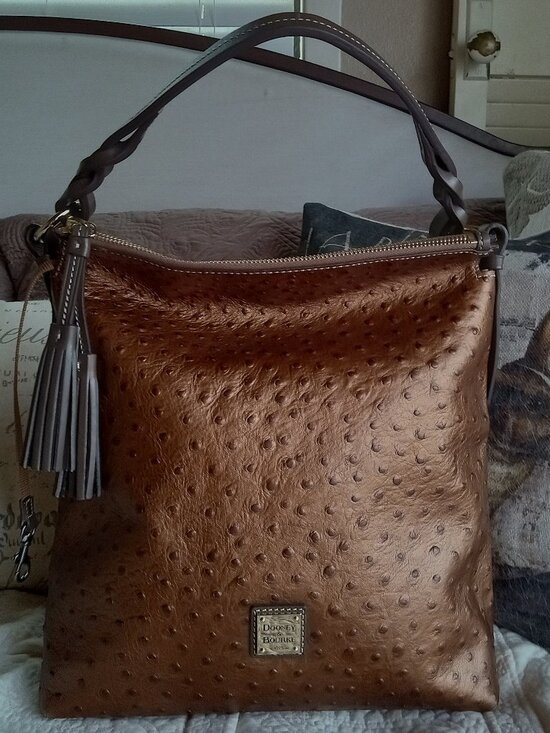 Dooney & Bourke Handbags - Dooney & Bourke Ostrich Collection Brown Metallic Leather Shoulder Bag